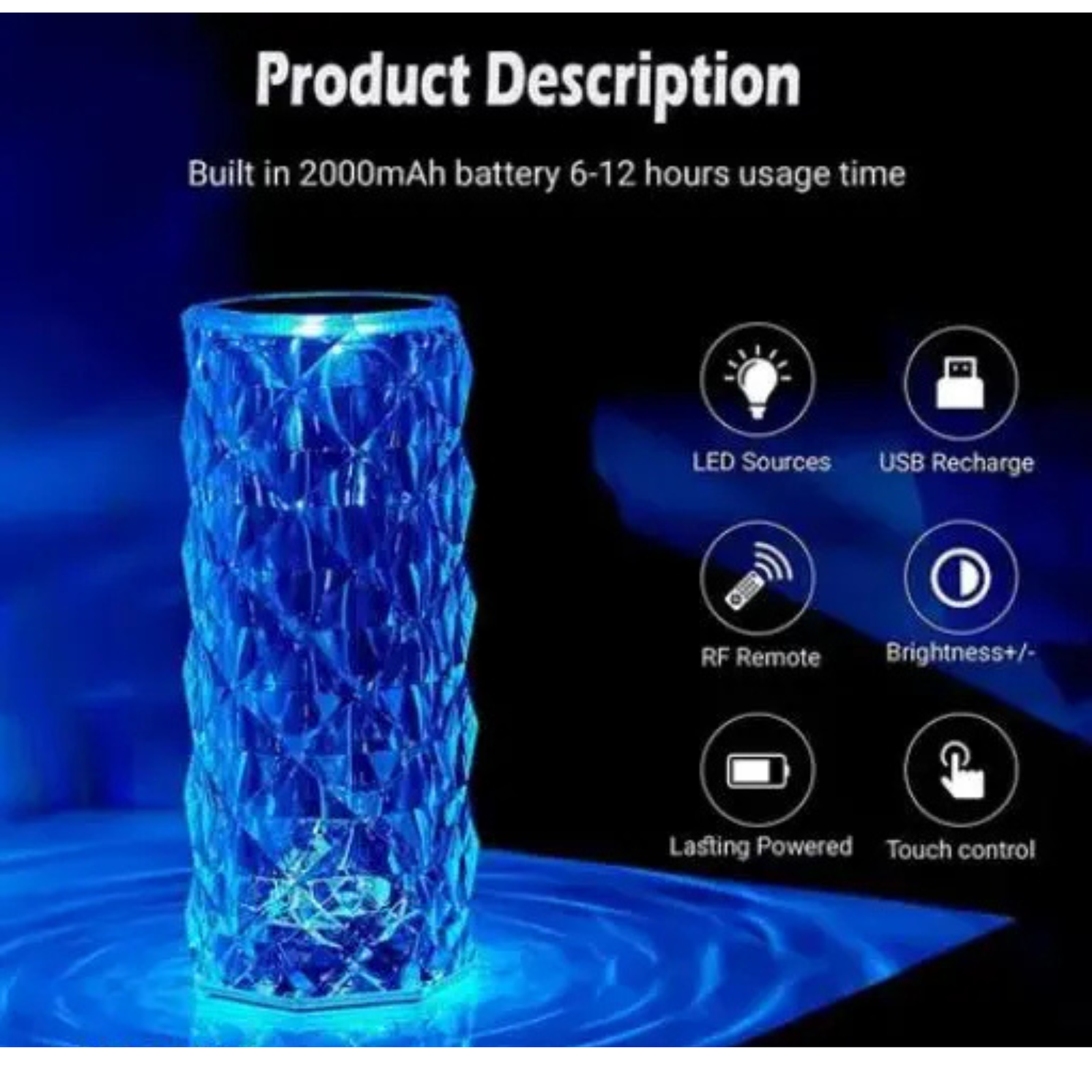 Rose Crystal LED Table Lamp | 16 Color Changing Touch Bedside Night Light with Remote | USB Rechargeable Decorative Lamp for Bedroom, Living Room, Party & Dinner Decor