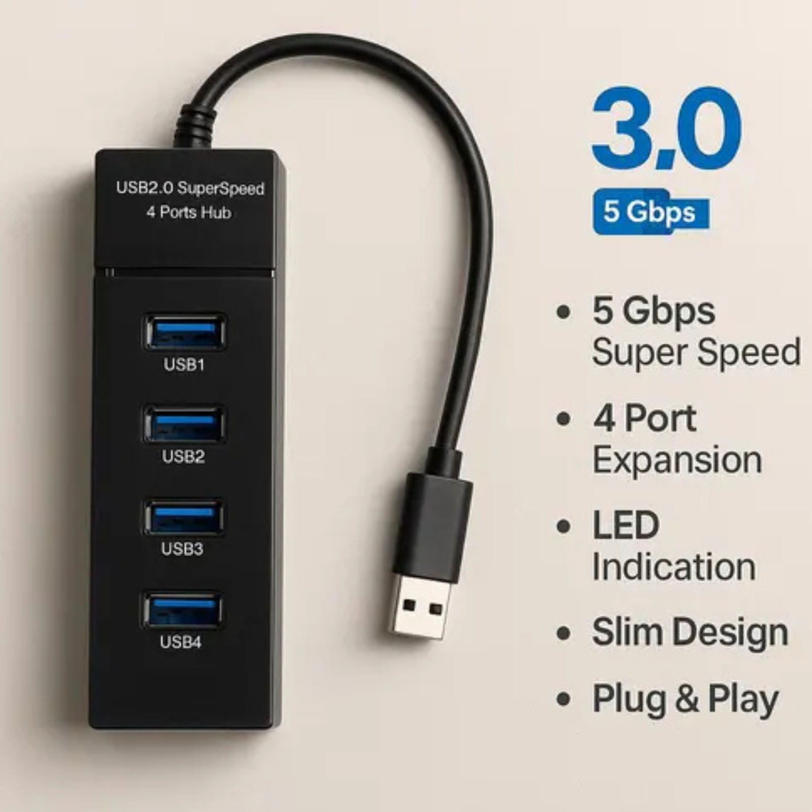 USB HUB 3.0 4 Port USB Hub 3.0 Adapter Cable with 5Gbps Speed USB Adapter (Black colour) - Image 4