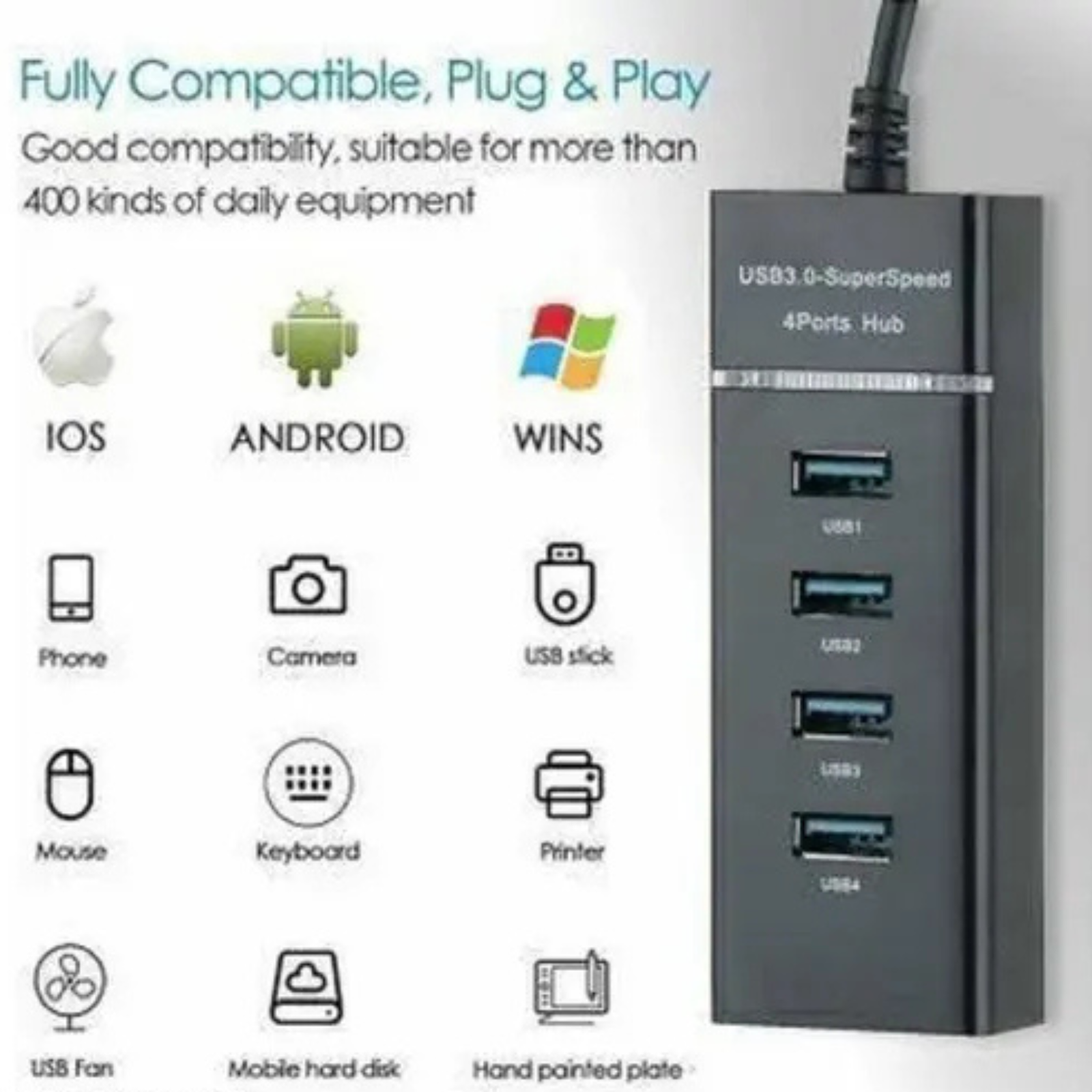 USB HUB 3.0 4 Port USB Hub 3.0 Adapter Cable with 5Gbps Speed USB Adapter (Black colour) - Image 3