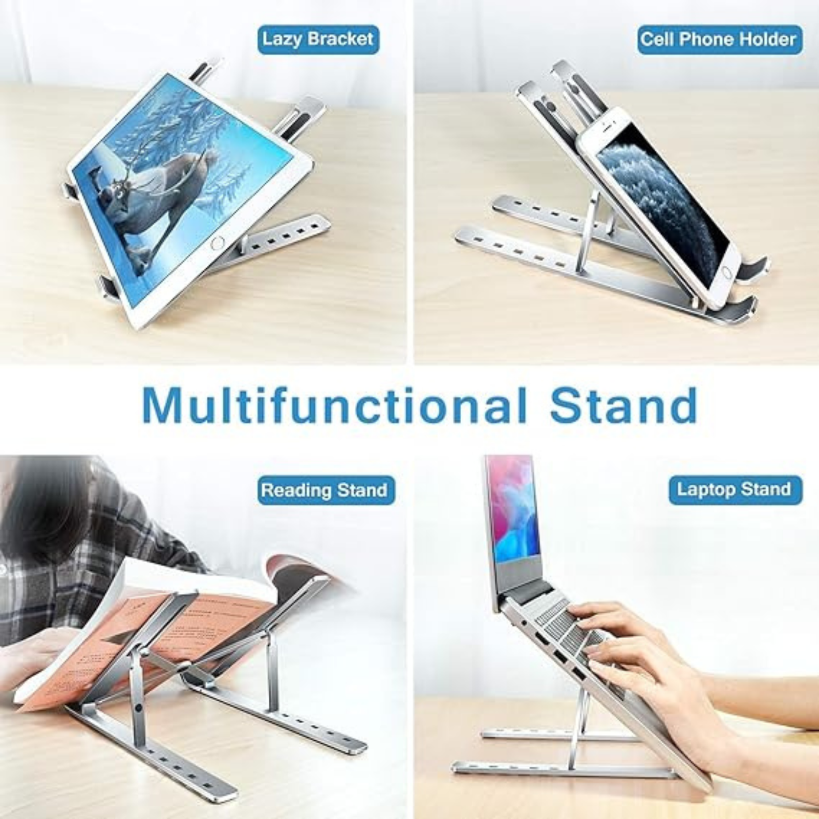Tabletop Laptop Stand, Ergonomic Adjustable & Ventilated Metal Riser Holder for Desk Fits Upto 15.6 Inch Laptops (Silver) - Image 6