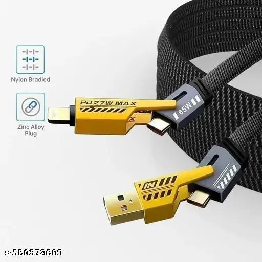 4 in 1 65w Super Fast Charging Data Cable USB Type C Compatible with iPhone 16 15 14 / iPad Macbook/Laptop/Galaxy S25 S24 Ultra | Multi Unbreakable Flat Reinforced Braided Wire - 1.2M - Image 6