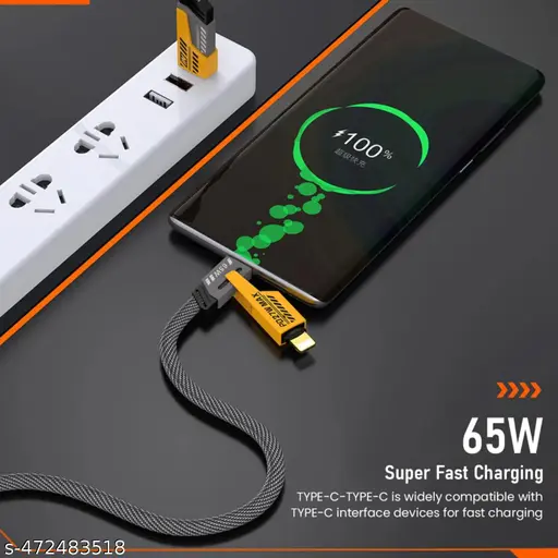 4 in 1 65w Super Fast Charging Data Cable USB Type C Compatible with iPhone 16 15 14 / iPad Macbook/Laptop/Galaxy S25 S24 Ultra | Multi Unbreakable Flat Reinforced Braided Wire - 1.2M - Image 5