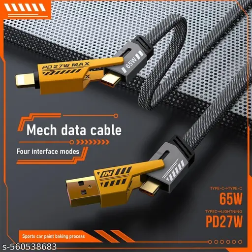 4 in 1 65w Super Fast Charging Data Cable USB Type C Compatible with iPhone 16 15 14 / iPad Macbook/Laptop/Galaxy S25 S24 Ultra | Multi Unbreakable Flat Reinforced Braided Wire - 1.2M - Image 2